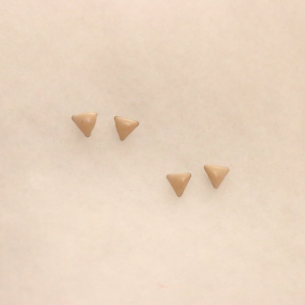 2 sets of small tiny cream triangle shaped enamel earrings